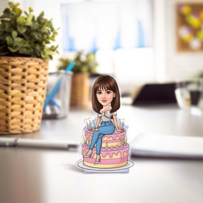 Personalized Birthday Girl Caricature with Solar Powered Shaking Head Feature Custom Face Photo Moving Head Birthday Gift for Bestie, Sister & Girls